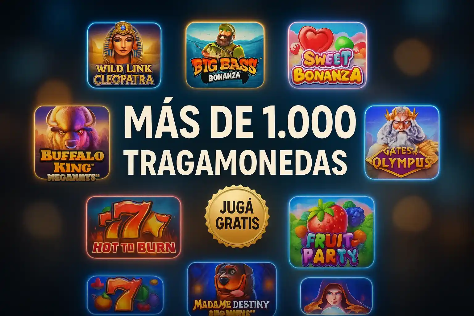 Banner de casino con más de 1.000 tragamonedas y jugá gratis